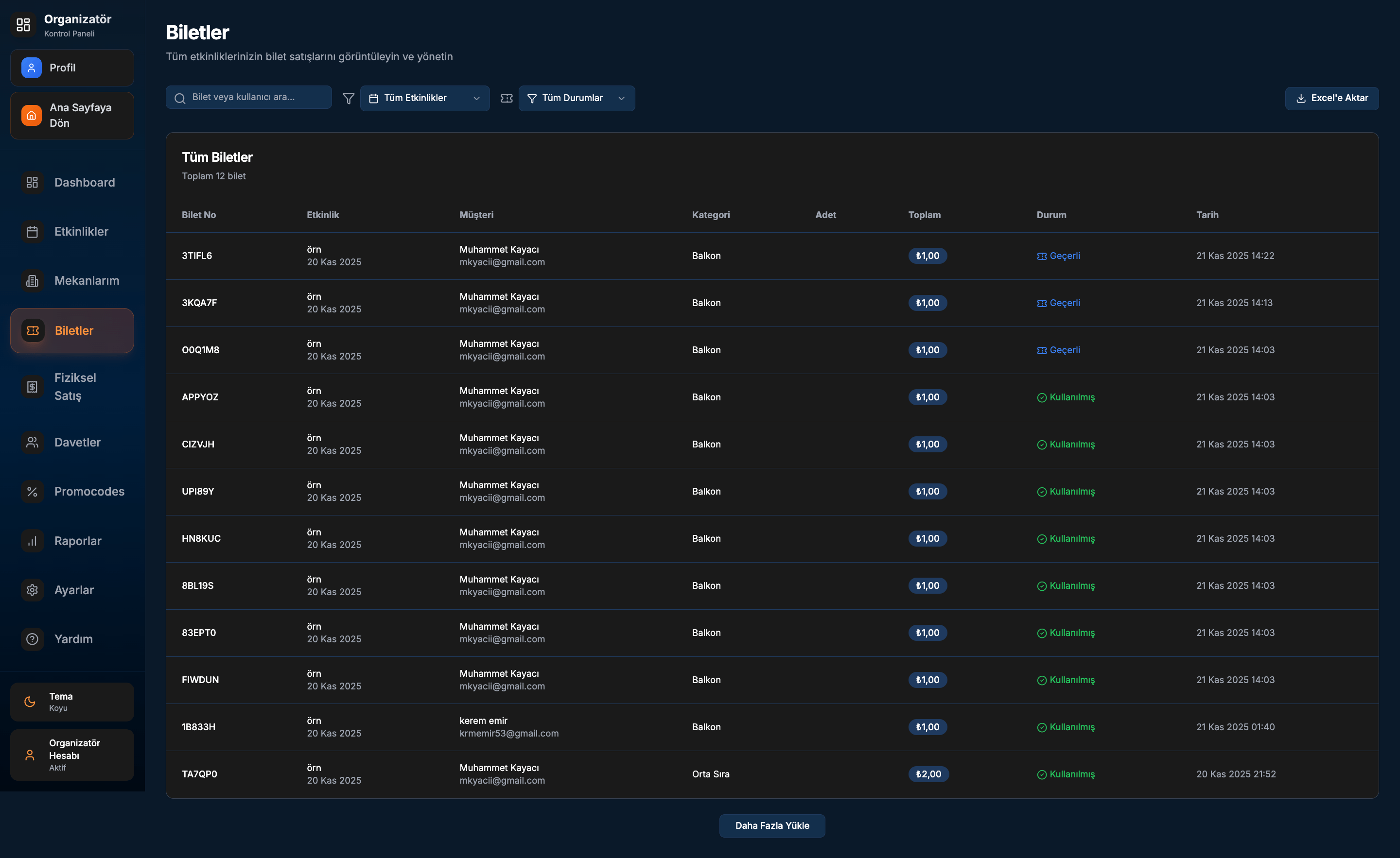 Bilet ve Durum Yönetimi ekran görüntüsü